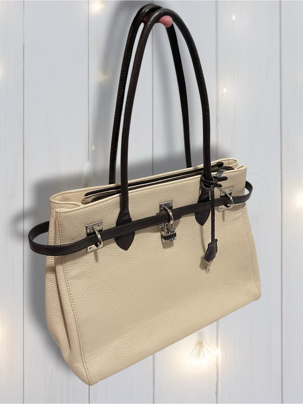 Retorta Firenze 1906 Cattolica Leather Top Handle Bag Cream Brown Made in Italy
